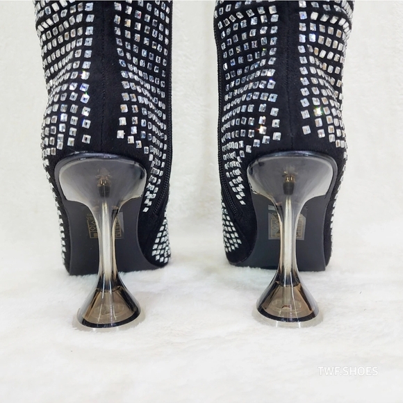 Black and Silver Rhinestone Knee-High Boots - Picture 6 of 9